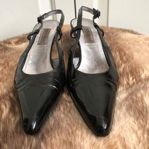 Vintage Bruno Magli Slingback Pointed Pumps Patent Leather Shoes Black Size 7